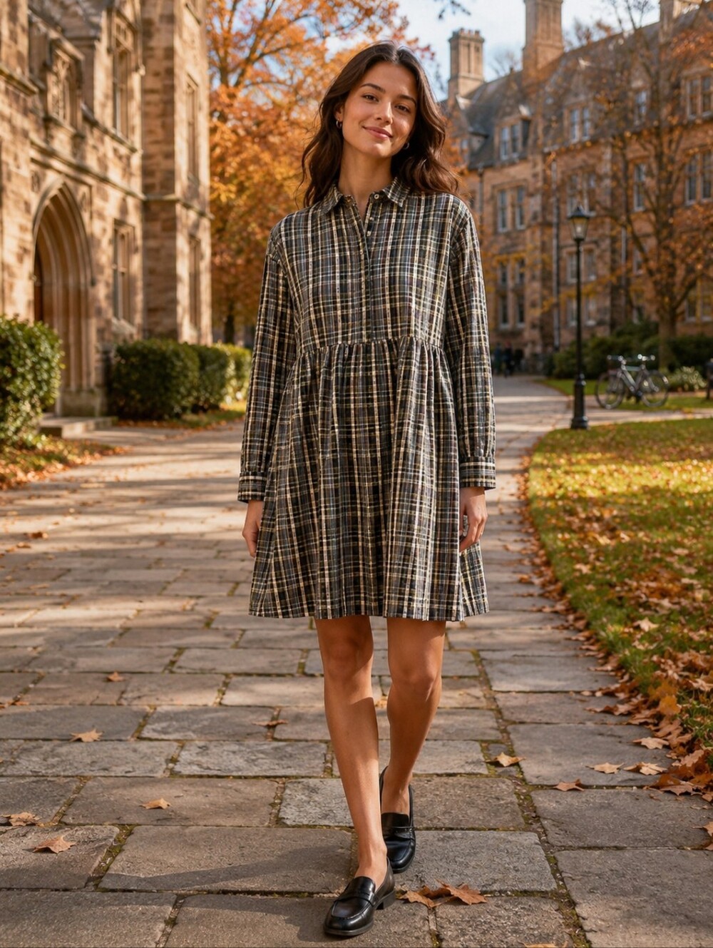 Everlane The Field dress plaid drop waist midi long sleeve dress